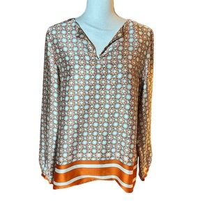 Jones New York Geometric Orange and Cream Blouse